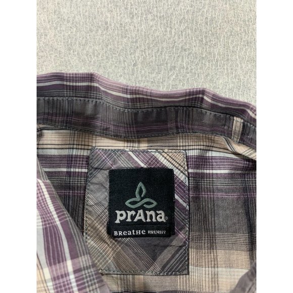Prana Plaid Cotton Long Sleeve Button Snap Shirt (Men's Large) Gray - Picture 3 of 12